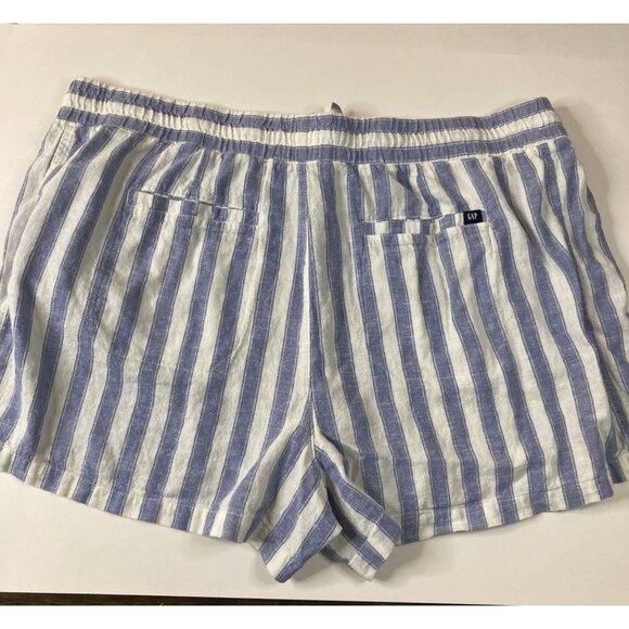 Womens Gap Linen Blend Striped Shorts Stretch Waist White Blue 2XL Linen Rayon - Picture 2 of 8